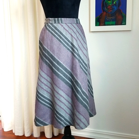 VINTAGE Ultra Cashmere by Midori Striped A Line Skirt 10 Grey Purple - Picture 1 of 8